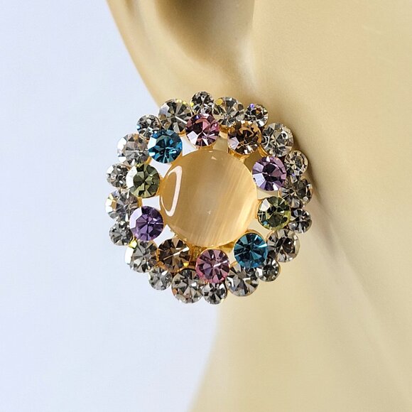 Colorful Crystal Round Earrings - Picture 9 of 10